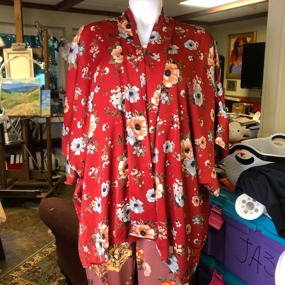 Women floral Xhilaration duster sz sm - Picture 2 of 6